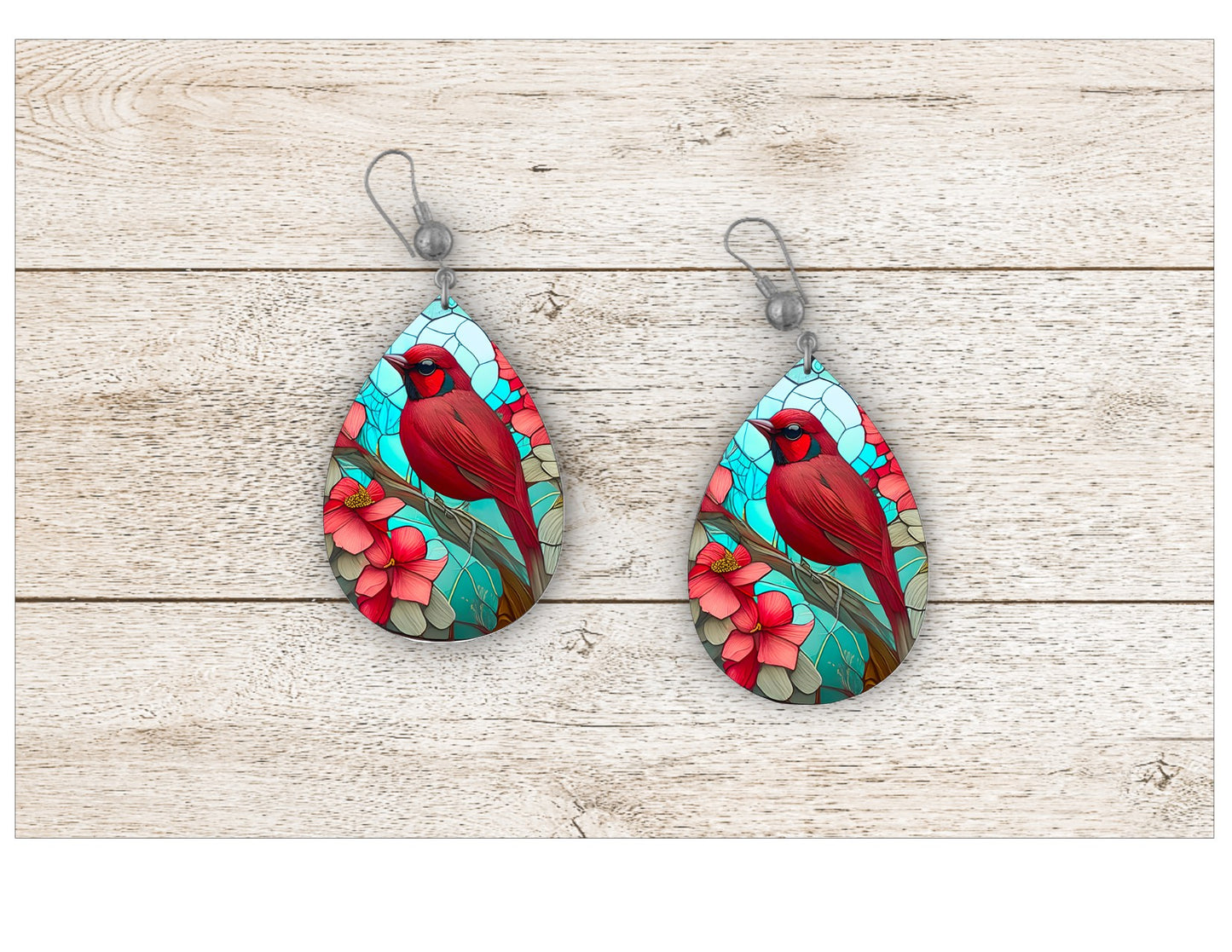Cardinal Stained Glass Earrings