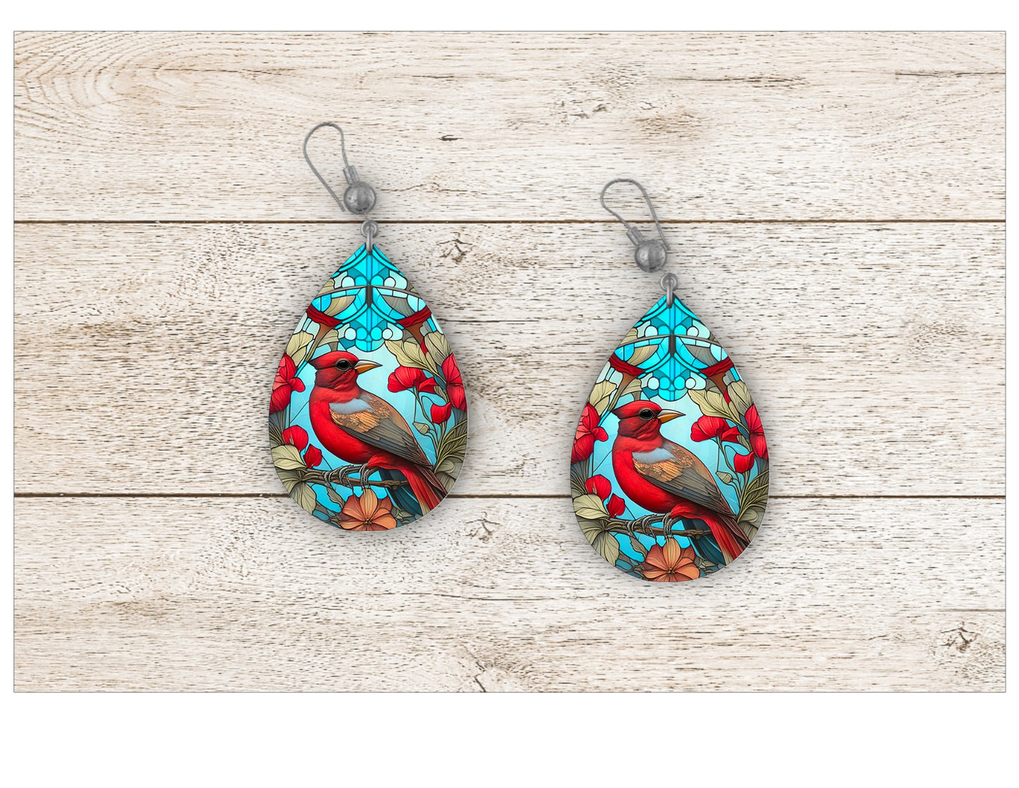 Cardinal Stained Glass Earrings