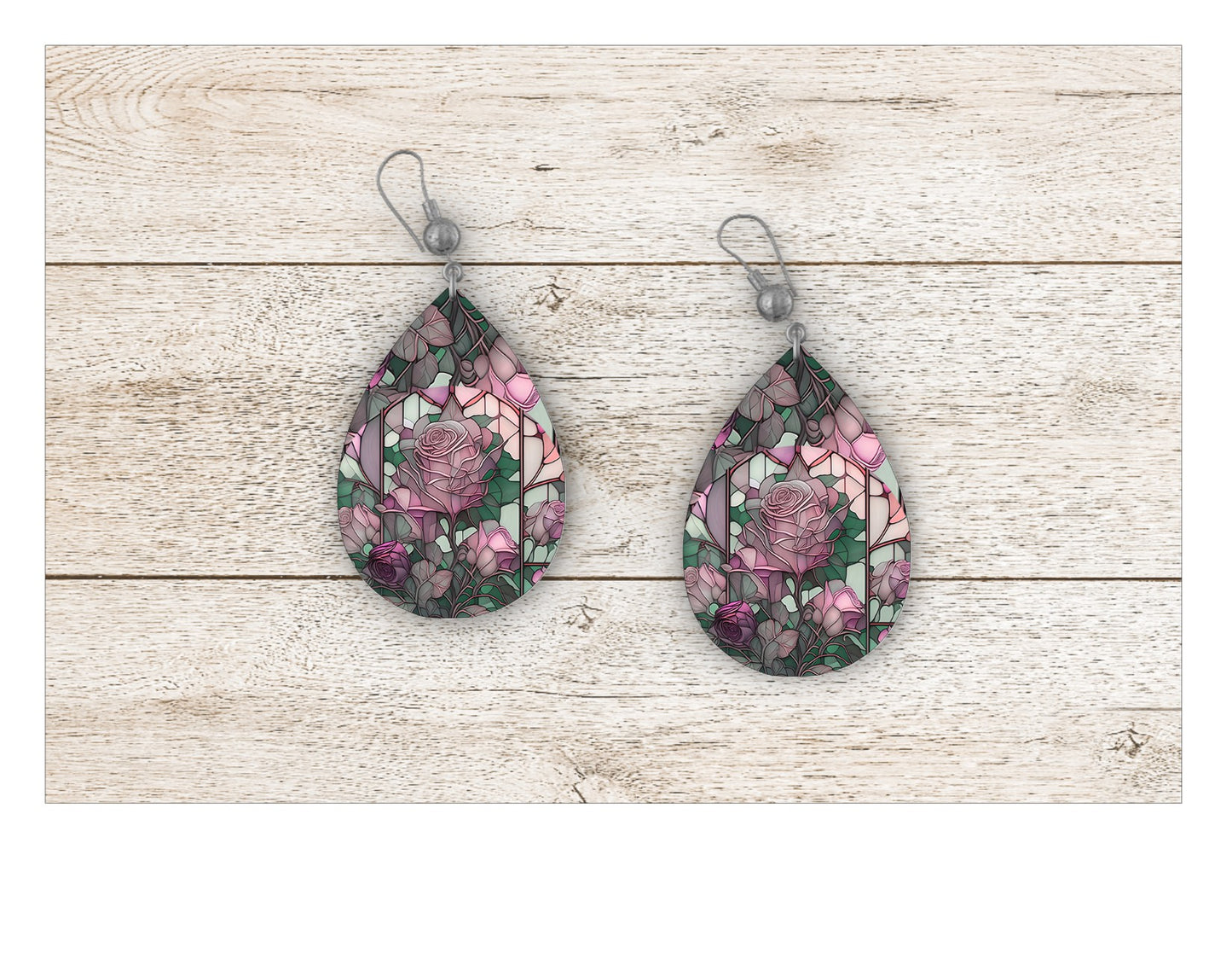 Rose Stained Glass Earrings