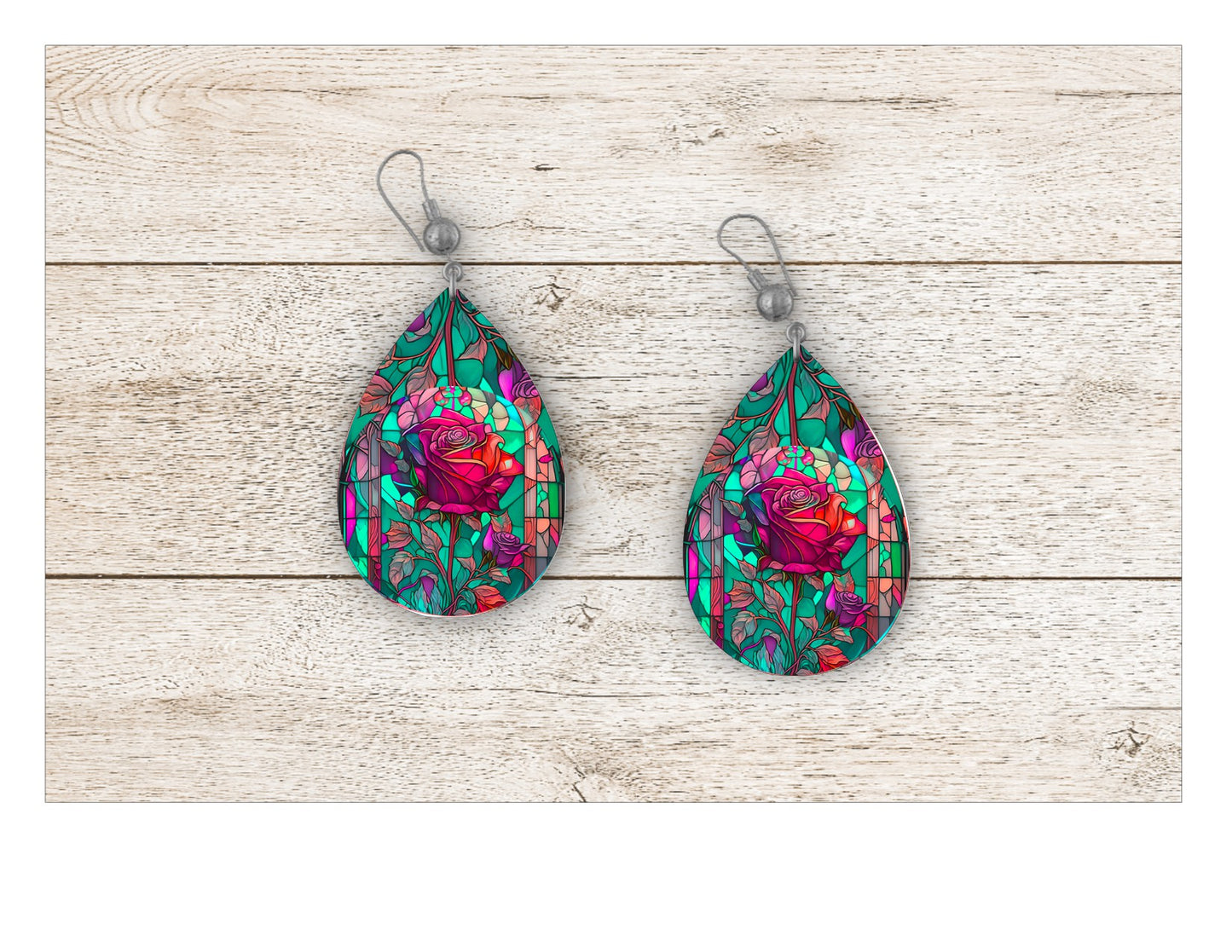 Rose Stained Glass Earrings