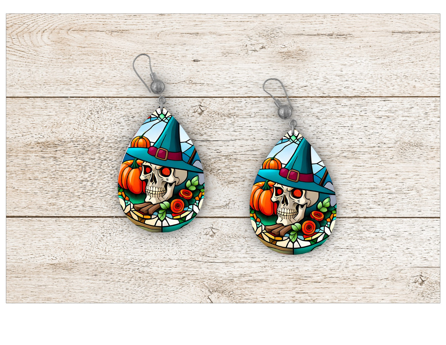 Skull and Sugar Skull Stained Glass Earrings
