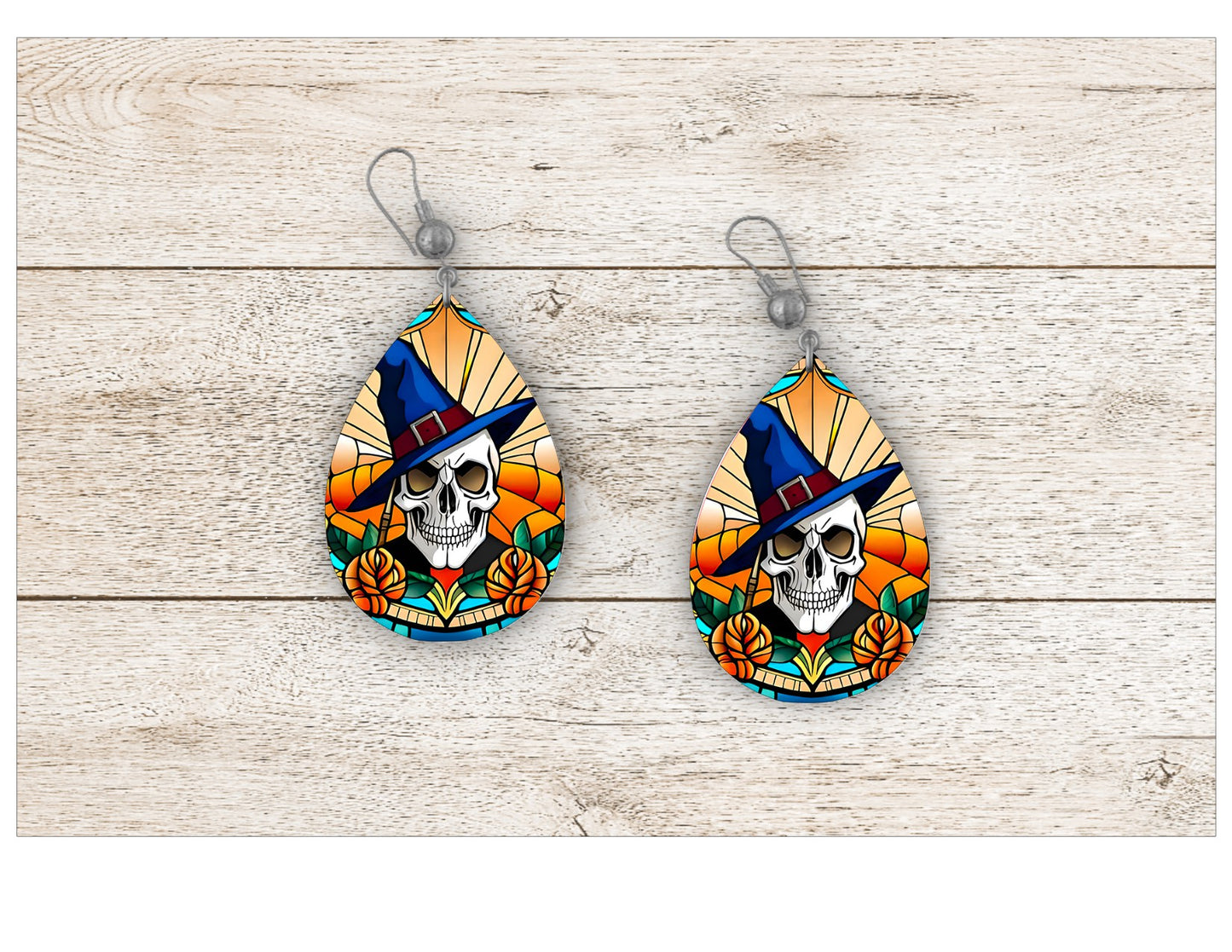 Skull and Sugar Skull Stained Glass Earrings