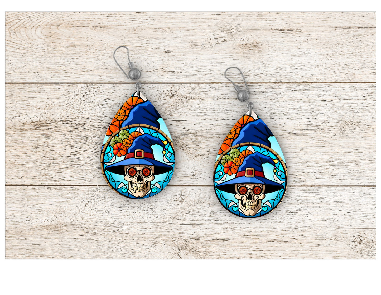 Skull and Sugar Skull Stained Glass Earrings