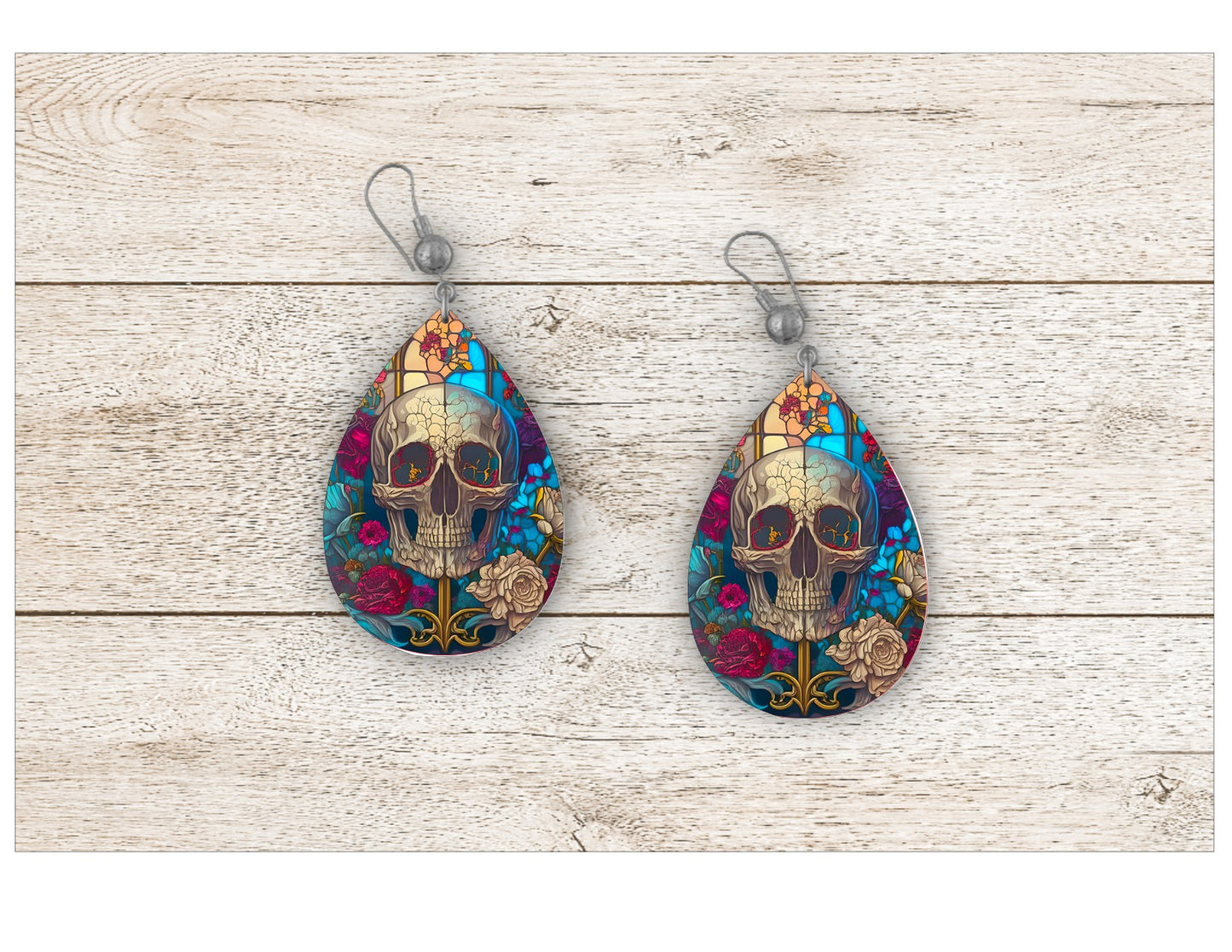 Skull and Sugar Skull Stained Glass Earrings