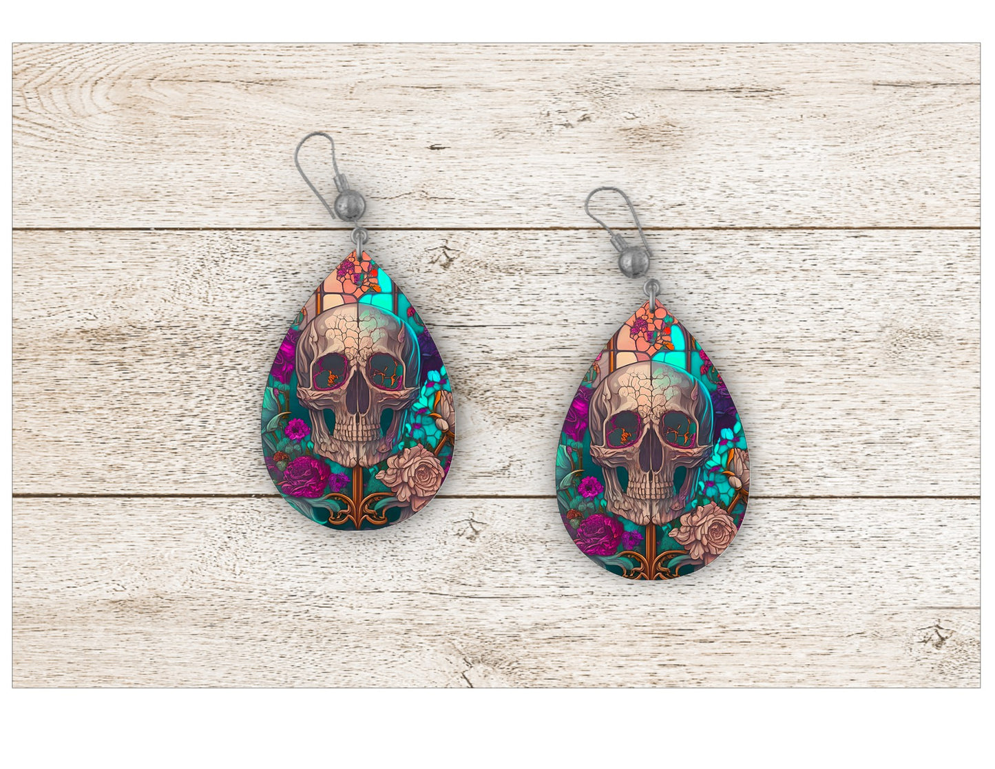 Skull and Sugar Skull Stained Glass Earrings