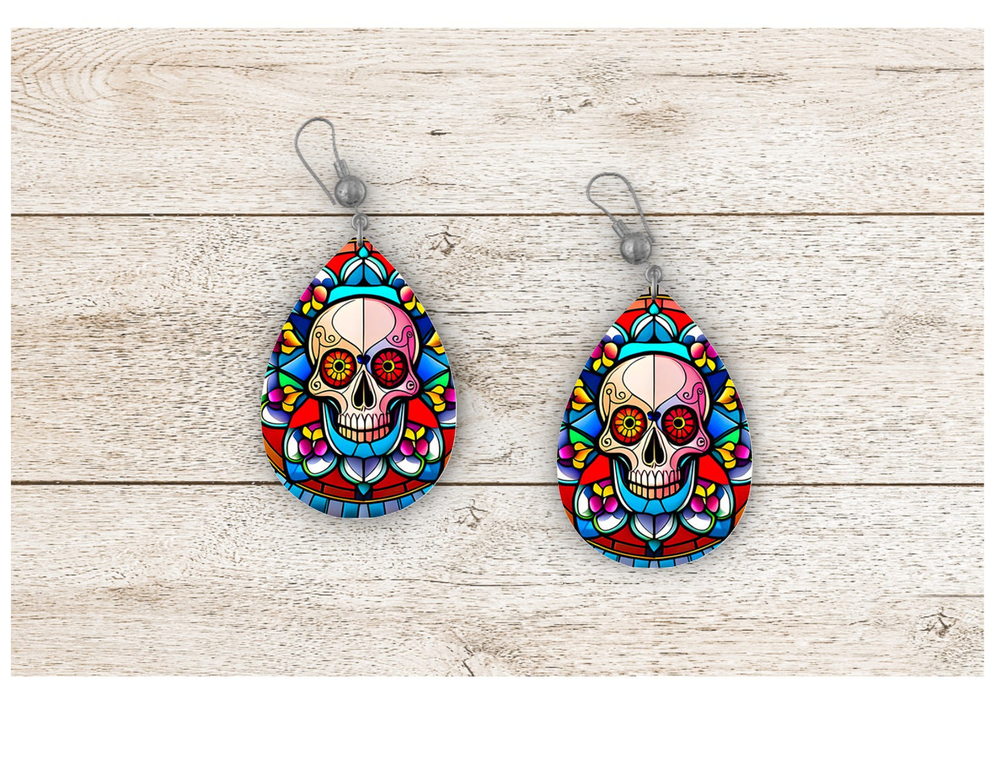 Skull and Sugar Skull Stained Glass Earrings