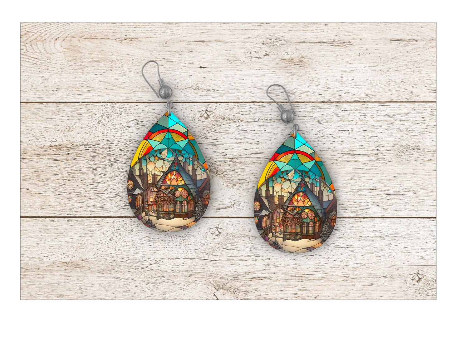 Peaceful Village Stained Glass Earrings