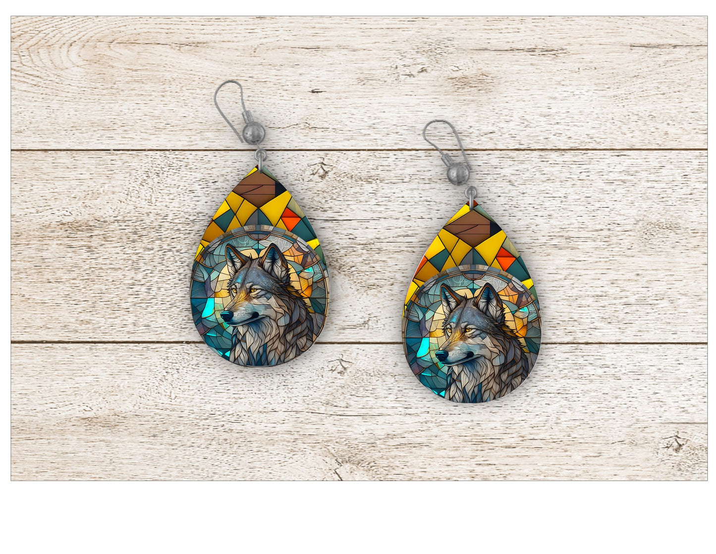 Wolf Stained Glass Earrings