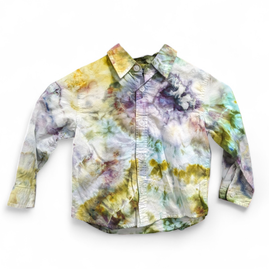 3t Upcycled Long Sleeve Button Down Ice Dye