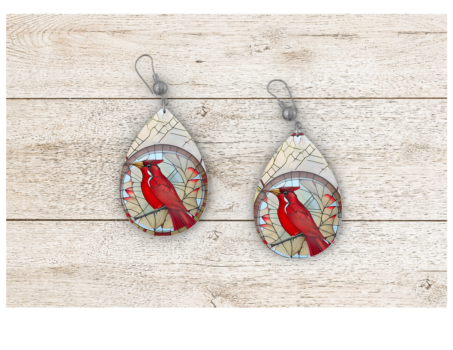 Cardinal Stained Glass Earrings