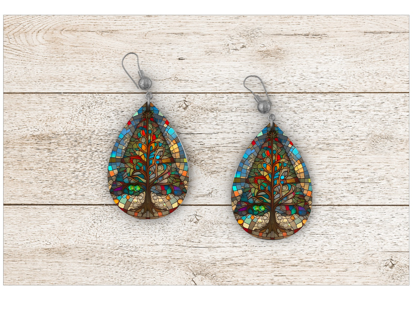 Christmas Tree Stained Glass Earrings