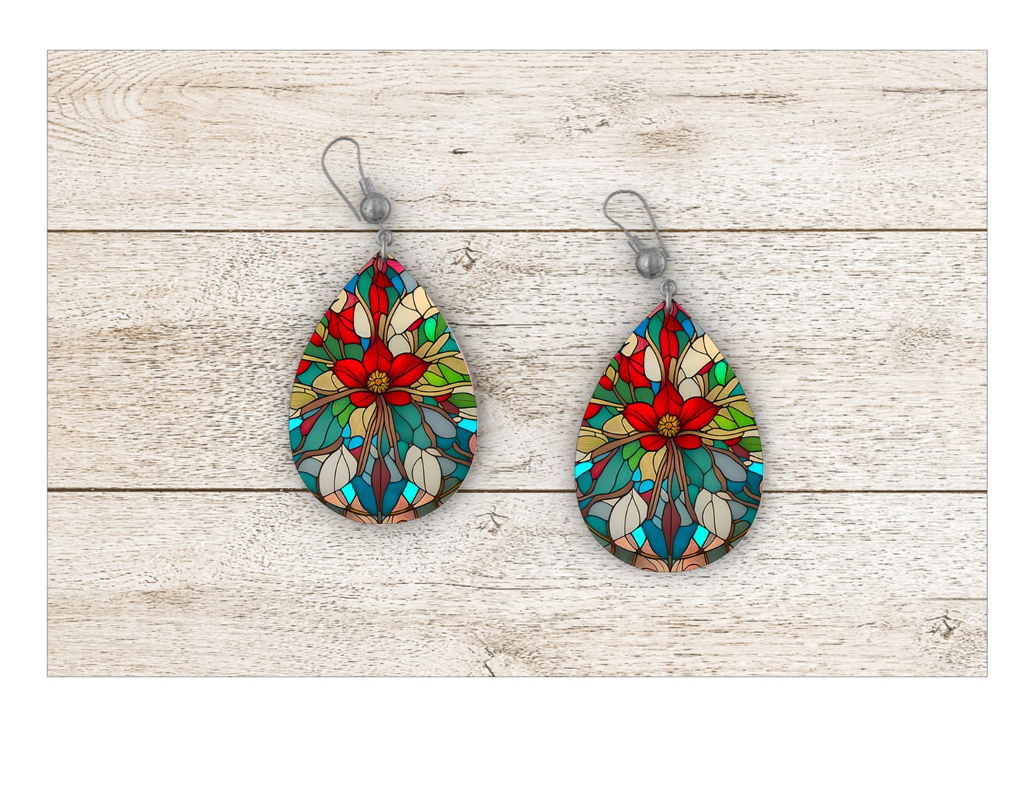 Poinsettia Stained Glass Earrings