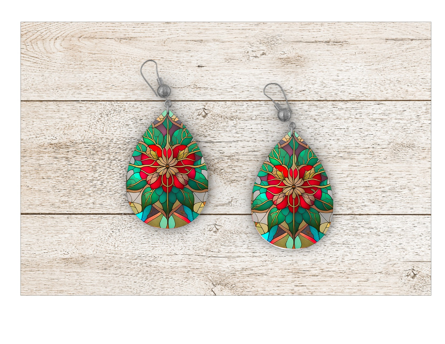 Poinsettia Stained Glass Earrings