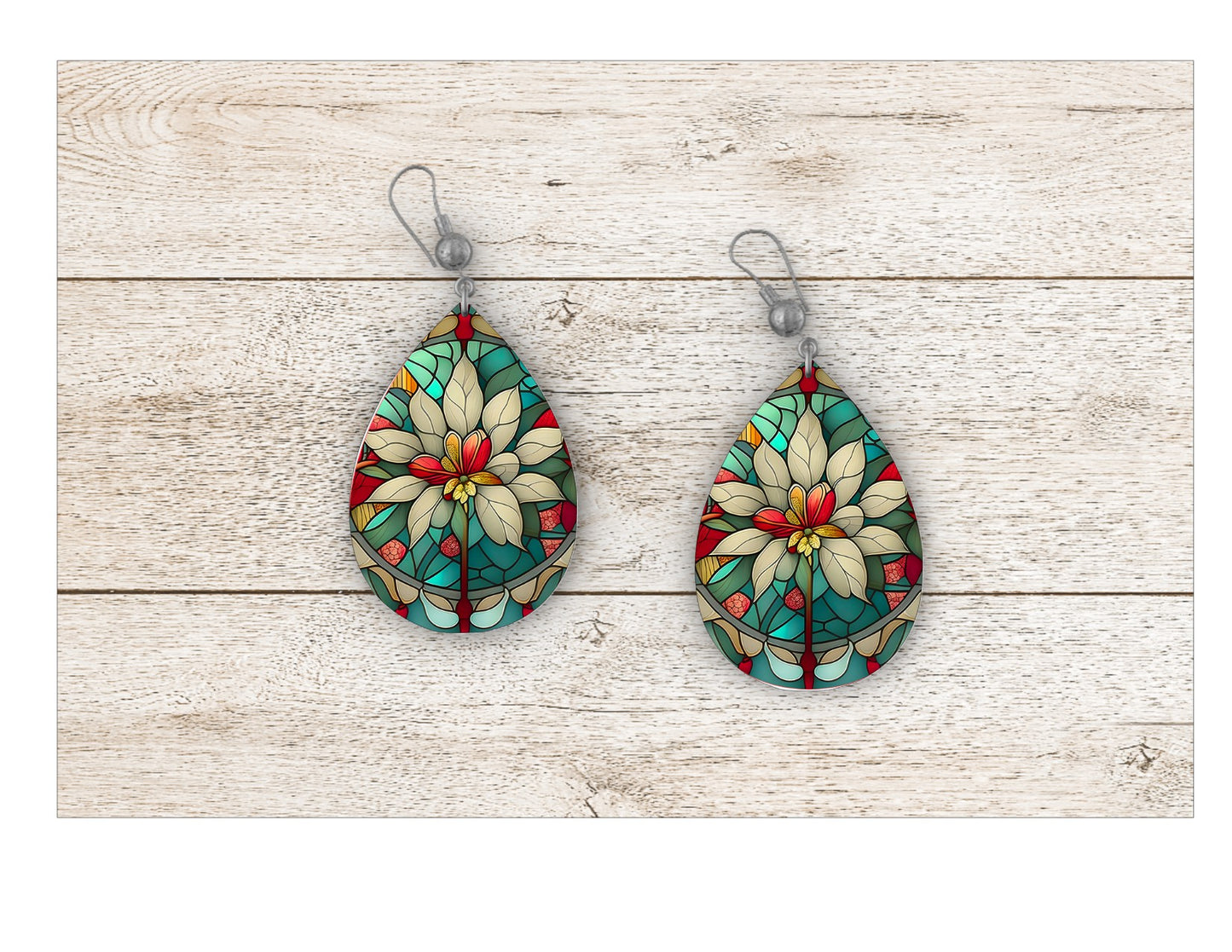 Poinsettia Stained Glass Earrings