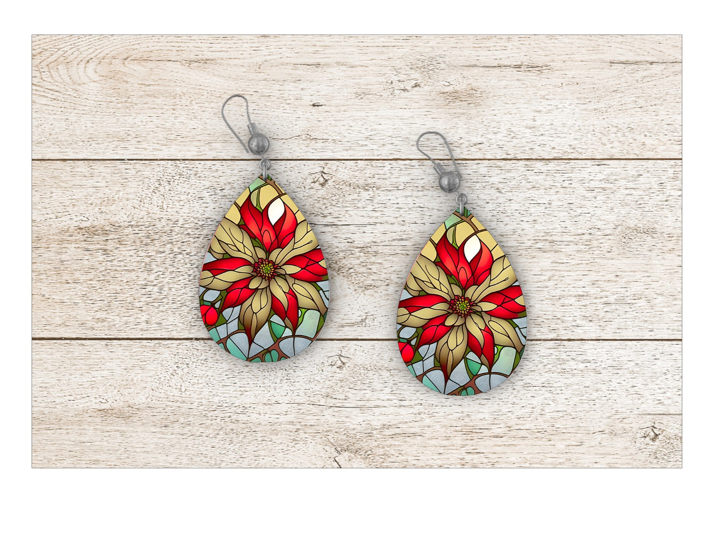 Poinsettia Stained Glass Earrings