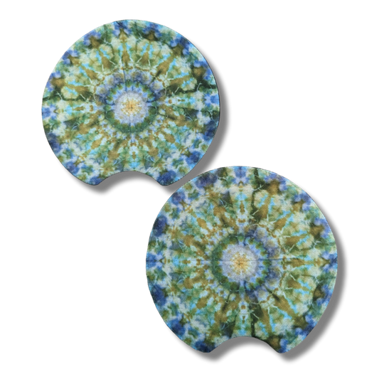 Green and Blue Ice Dyed Mandala Car Coaster 2 Pack
